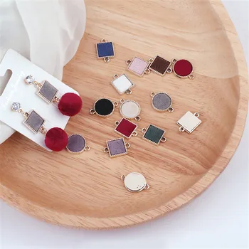 

Wholesale 50pcs/Lot Fashion Velvet Fabric Paved Round Square Alloy Base Settting Jewelry Connector Charms Fit Earring Bracelets