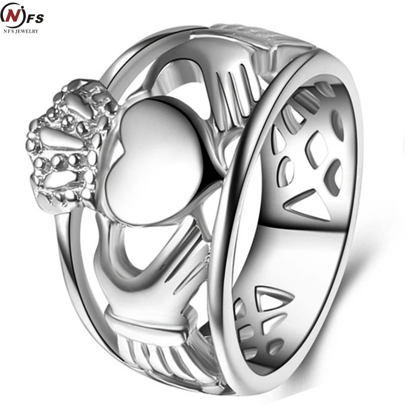 buy NFS Love Hand Heart Queen Crown Rings Men Stainless Steel Irish Wedding Engagement Ring Royal King Crown Knight Ring