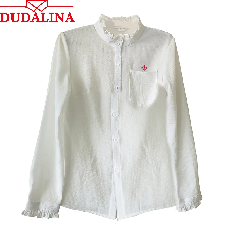 

Dudalina Roupas Women's Summer Blouses Shirts 2019 Spring New Solid Women shirts Fashion Stand Collar long sleeve Female shirt
