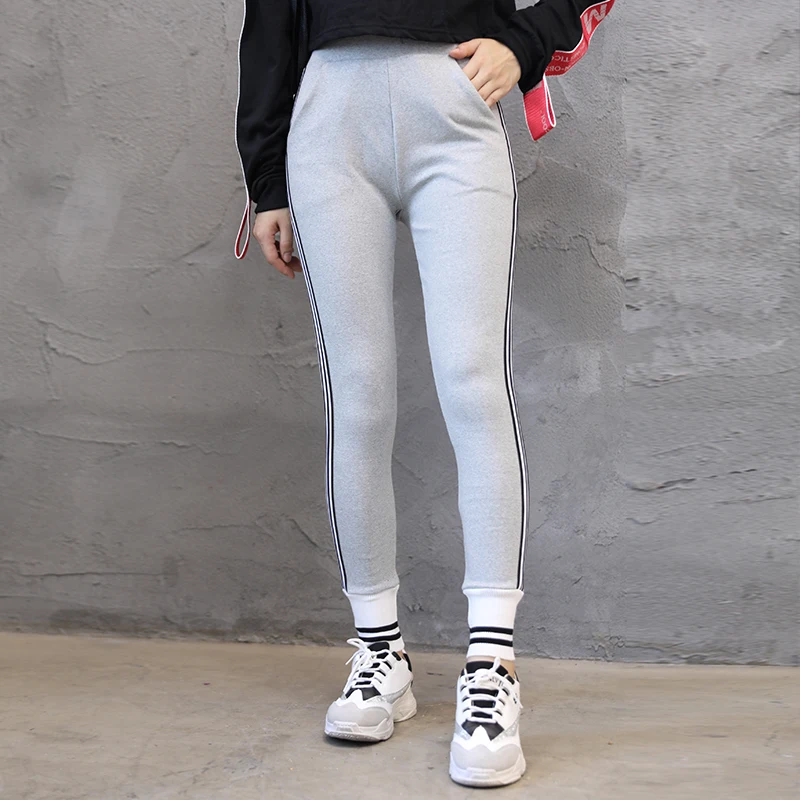 

[aosheng] New Autumn Winter 2018 Fashion Light Grey Stitching High Waist Elastic Ankle-length Knitted Legging Women Y032