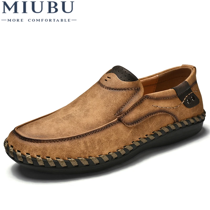 

MIUBU Men Casual Driving Shoes Leather Loafers Shoes Men Fashion Handmade Soft Breathable Moccasins Flats Slip on Footwear