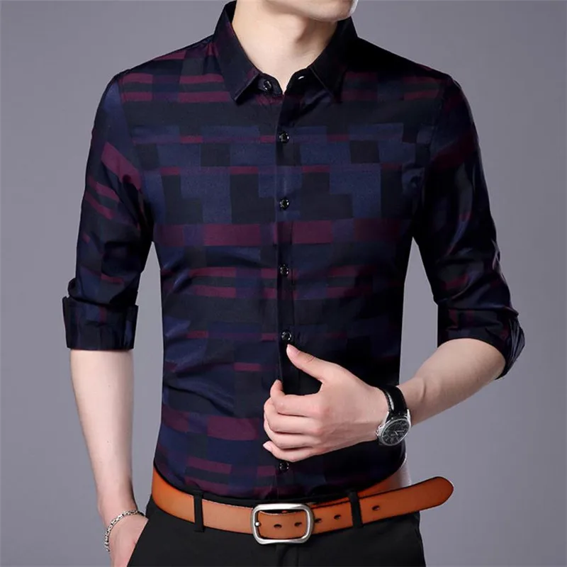 

Men Shirt For Men Casual Business Shirts New Arrival Men Famous Brand Clothing Plaid Long Sleeve Male Shirt