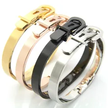 Высококачественная мода 316L нержавеющая сталь серебро/золото/черный/розовое золото дизайн пояса мужской женский Браслет-манжета браслет для мужчин и женщин