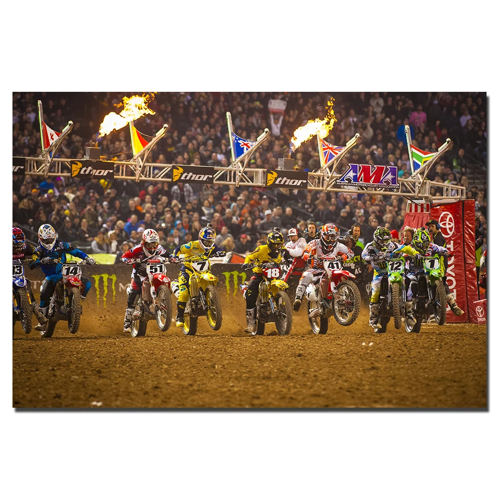 

Dirt Bike Motocross Poster Canvas Cloth Fabric Print for Home Decor Wall Art Painting