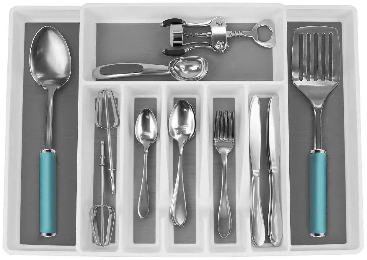 

Silverware, Serving Utensils, Multi-Purpose Storage for Kitchen, Office, Bathroom Supplies (Cutlery Drawer Organizer - White)
