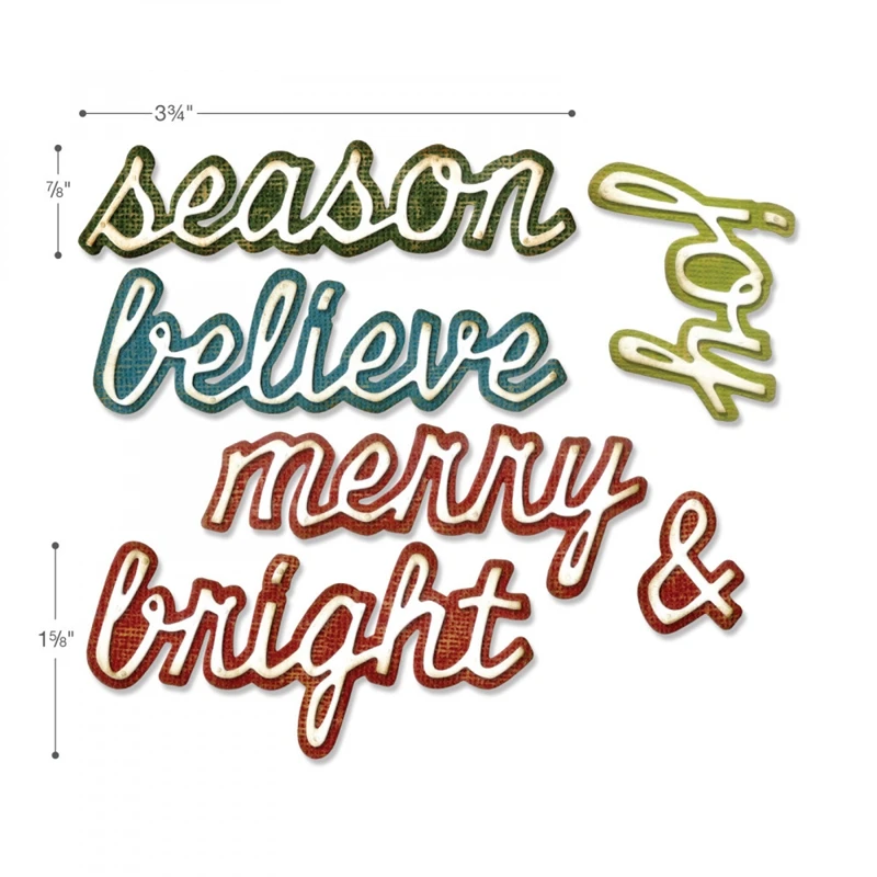 

Letters Believe Season Merry& Bright Metal Cutting Dies Stencil For DIY Scrapbooking Decorative Emboss Handcraft Die Cutting