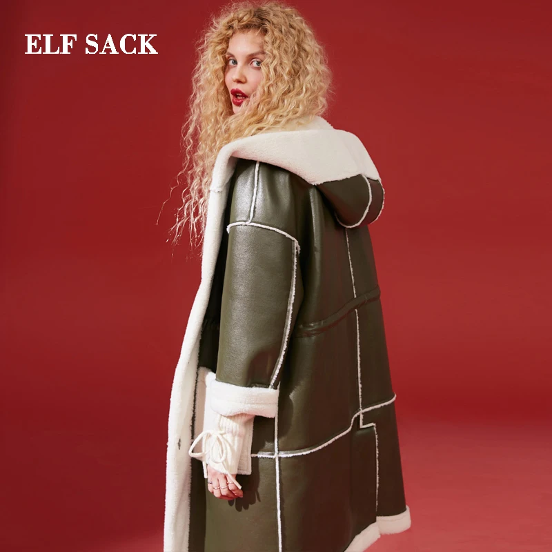 ELF SACK WInter New Warm Faux Fur Woman Jacket Full Long Turn-down Collar Women Coat Femme Thick Warm Fur Coats Female Jackets