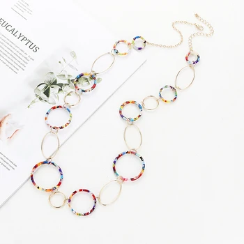 

Leopard Round Acrylic Pendant Long Necklace Statement Necklace Women Alloy Gold Chain Fashion Jewelry Mothers Day Gifts Choker