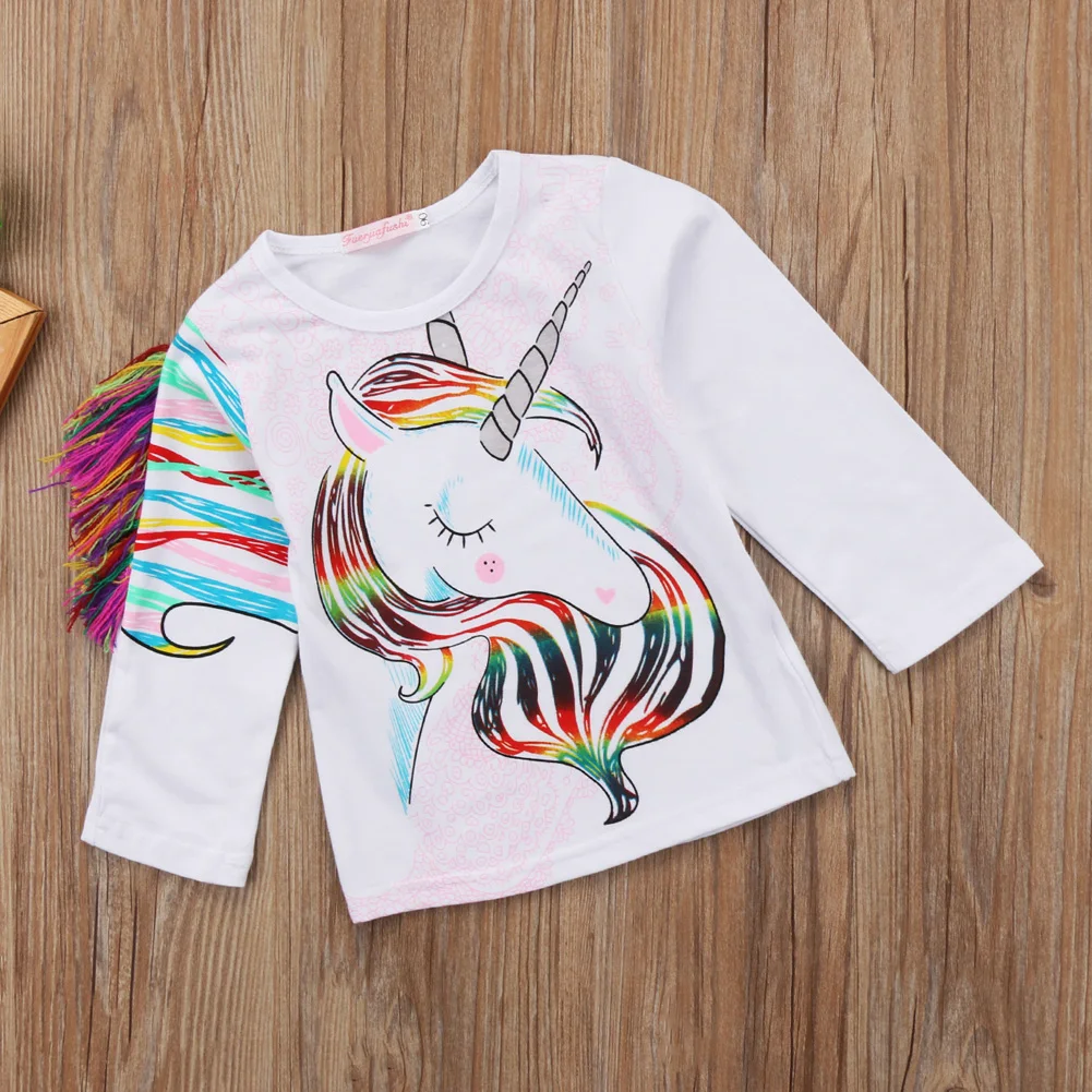 Лидер продаж; милые модные топы с длинными рукавами с изображением единорога для маленьких девочек и мальчиков; детская повседневная футболка