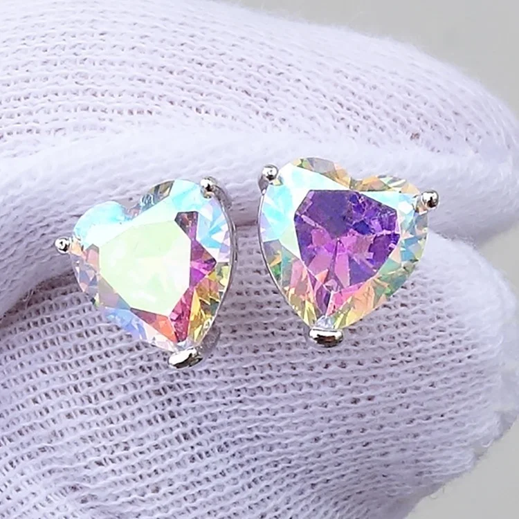 

Women's Fashion Silver Plated Heart-shaped Color Natural Rainbow Earrings Ladies Ear Jewelry