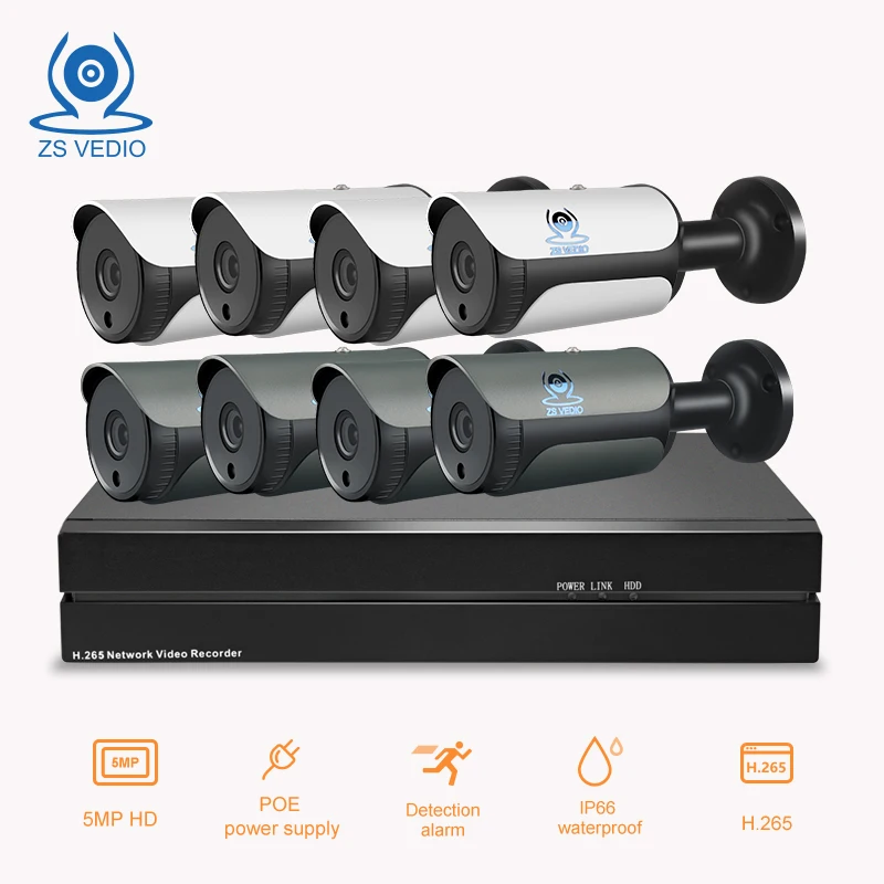 ZSVEDIO 8ch 5.0MP POE Kit H.265 система видеонаблюдения NVR ip камера наружная Водонепроницаемая