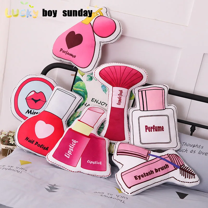 

Lucky Boy Sunday Girls Cosmetics Series Cushion Make Up Lipstick Perfume Nail Polish Stuffed Plush Cushion Soft Pillow For Girls