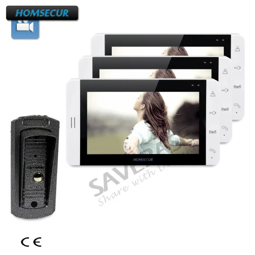 

HOMSECUR 7inch Wired Video Door Phone Intercom + 3*White Monitor + 1*Metal Case Camera