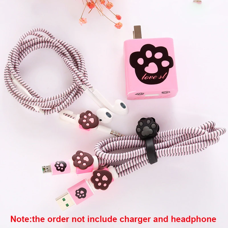 Чехол для наушников huawei Mate9 P10 с мультипликационным usb-кабелем, набор протекторов для наушников с кабелем, Стикеры для намотки, защита спирального шнура