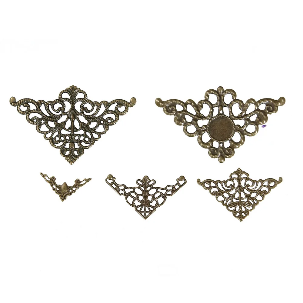 

Zinc Based Alloy Iron Based Alloy Filigree Stamping Embellishment Scrapbooking Album Fixed Triangle Antique Bronze Flower, 50PCs