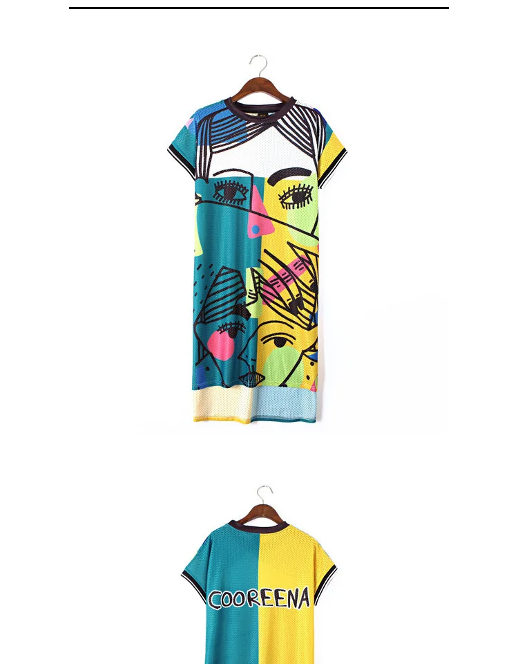 Tanie 2020 nadrukowana moda sukienki dla kobiet Cartoon Graffiti proste długie koszulki sukienka Streetwear taniec hip hop tkaniny