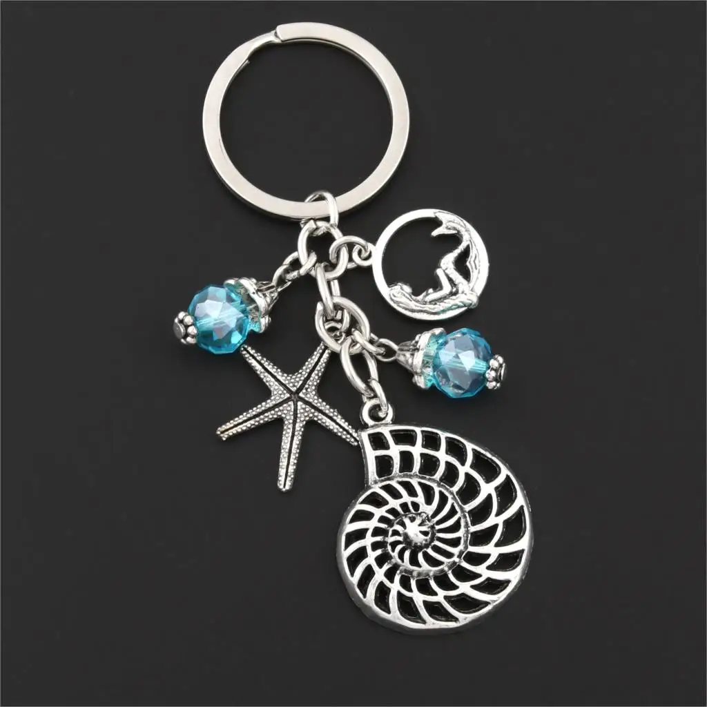 

1Pc Nautical Starfish Conch Shell Charms keychain Sea Mermaid Keyring Women Holiday Gift Handmade Jewelry Accessories E2637