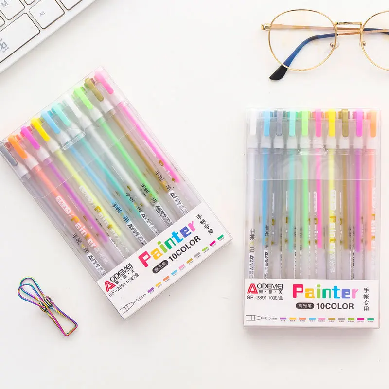 

10 pcs/lot 10 colors Highlighter Fluorescent Pen Water Chalk Art Drawing Marker Pen Stationery school writing supplies