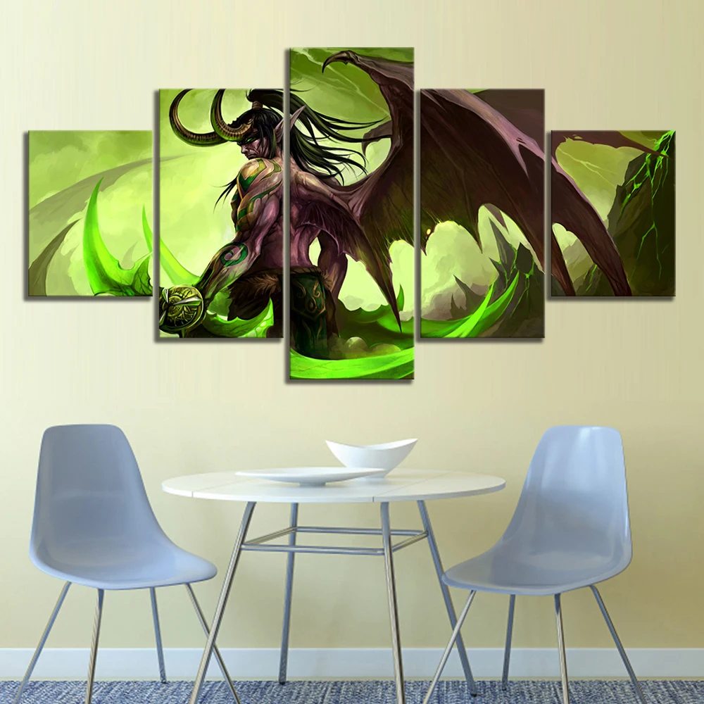 HD-Picture-5-Piece-Video-Game-Word-of-Warcraft-Illidan-Stormrage-Warrior-Poster-Canvas-Art-Wall (2)