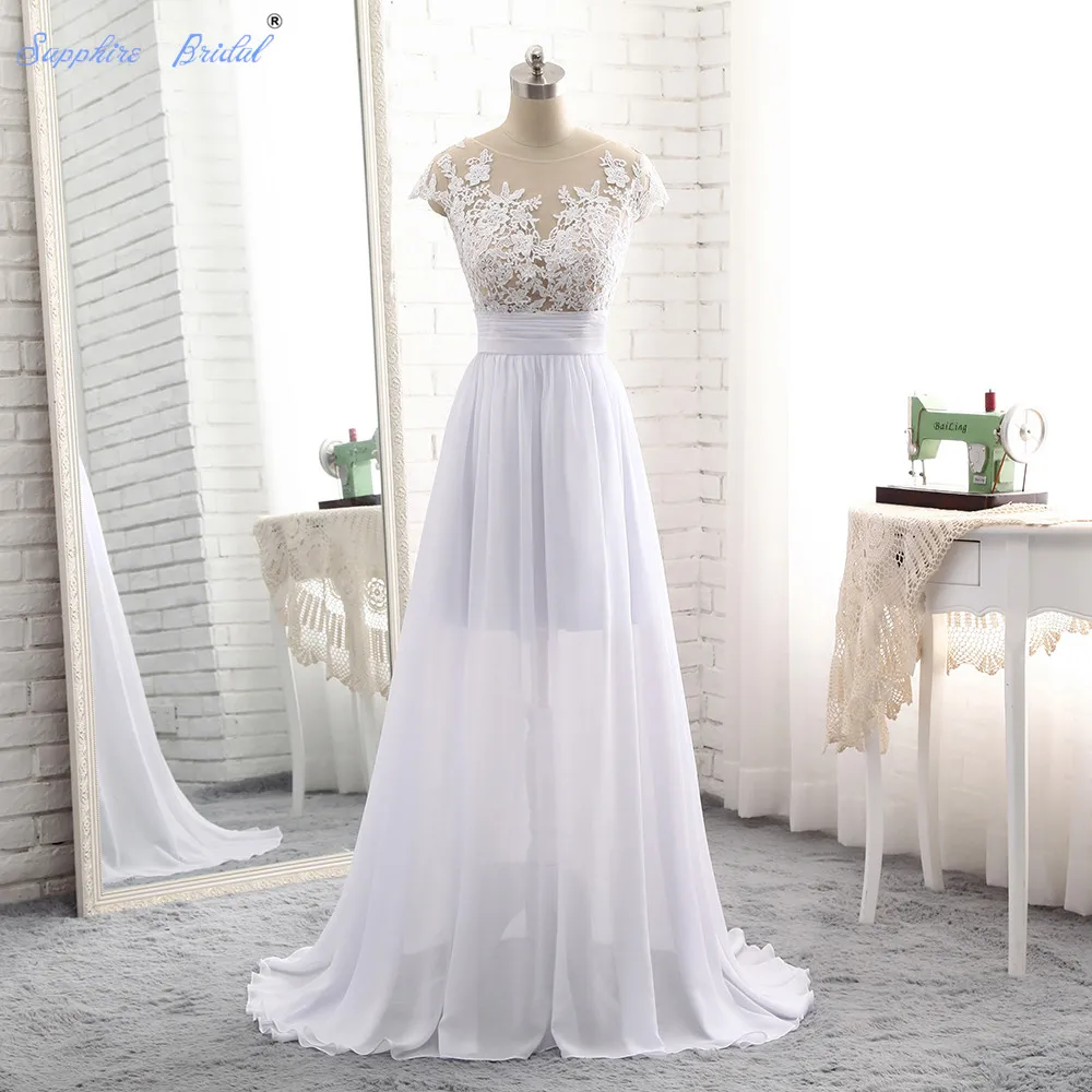 

Sapphire Bridal Vestido De Noiva Simple Chiffon Long Beach Wedding Dress Top See Through Boho Bridal Gowns Hot Sale