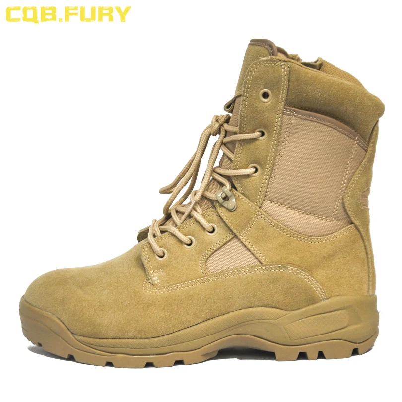 

CQB.FURY Autumn Mens Military desert boots with side zipper Sand tactical cow suede lace-up comfortable army boots size38-46