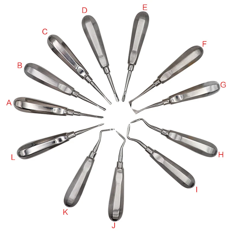  12Pcs Stainless Steel Dental Extracting Elevator Kit Dental Luxating Lift Root Elevator Apical Curv