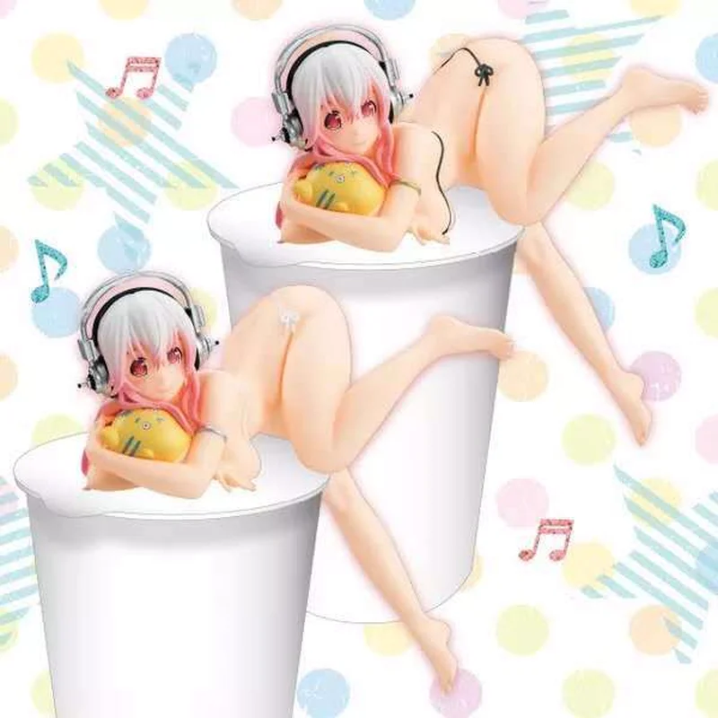 Action Figure SUPERSONICO Super Sonico Sexy Swimsuit Bikini Bend Over Cup 10cm PVC Swimwear Beach Queens Doll Gift Model Anime