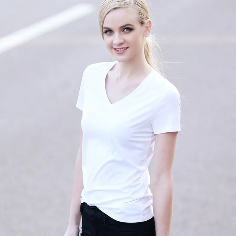 Women Cotton Tops Tees Summer 2017 Casual T shirt Elastic