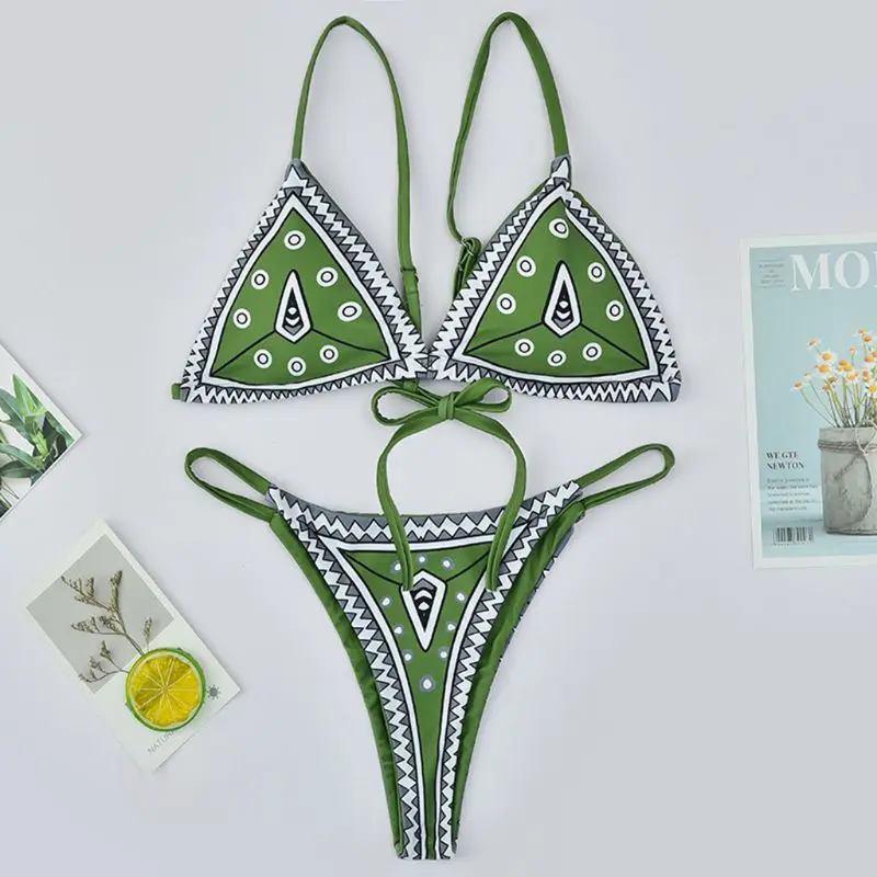 

2019 1 Set Women French Floral Padded Printed Thong Bikini Swimwear Swimsuit Bathing Suit Beachwear