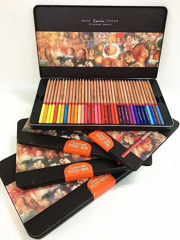 

Marco Professional 24~72 Colored Pencils Drawing Colors Pencil School art Pencil Smooth Texture Creamy pencil sharpner metal box
