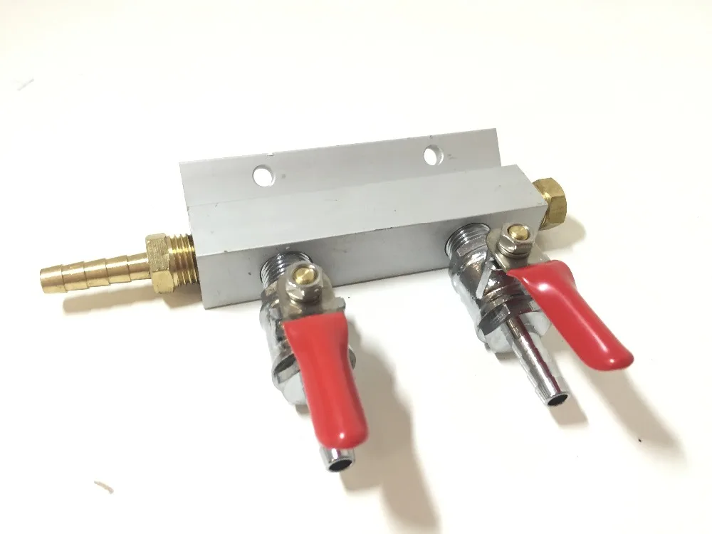 Homebrew 2 way Co2 gas manifold distributor, 1/4" inlet/outlet fittings