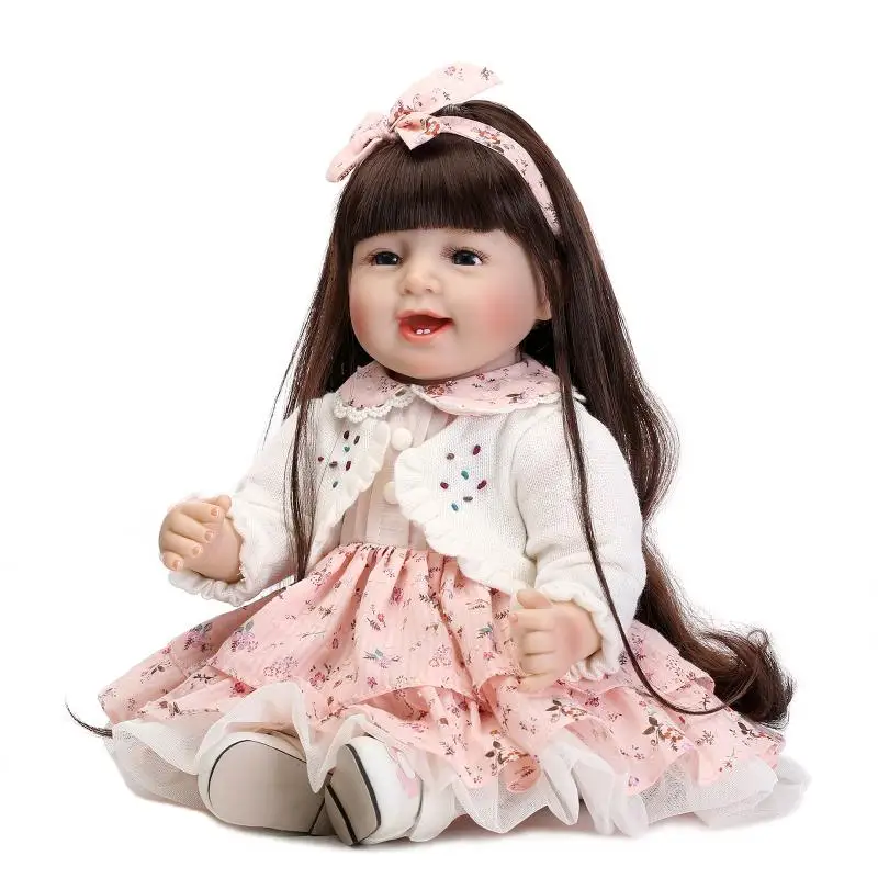 

Fashion baby girl dolls reborn 22" NPK silicone reborn baby doll cloth body long hair princess BJD bebes reborn bonecas
