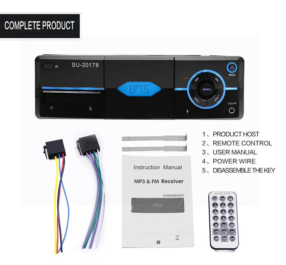 Автомагнитола 1Din MP3 плеер в приборной панели Авторадио AUX FM Bluetooth громкая связь USB