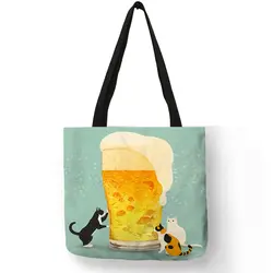 Женская Складная сумка на плечо с рисунком кота из мультфильма, дизайнерские сумки для женщин, B06031
