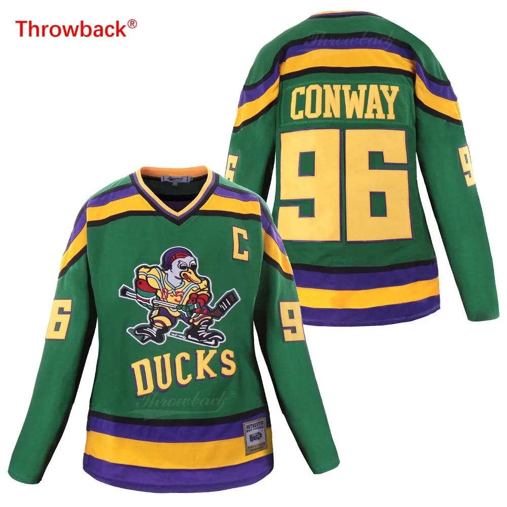 

Throwback Jersey Women's Duck Jersey Ice Hockey 96 Conway Jerseys Colour White Green Black Size S-XXXL Free Shipping