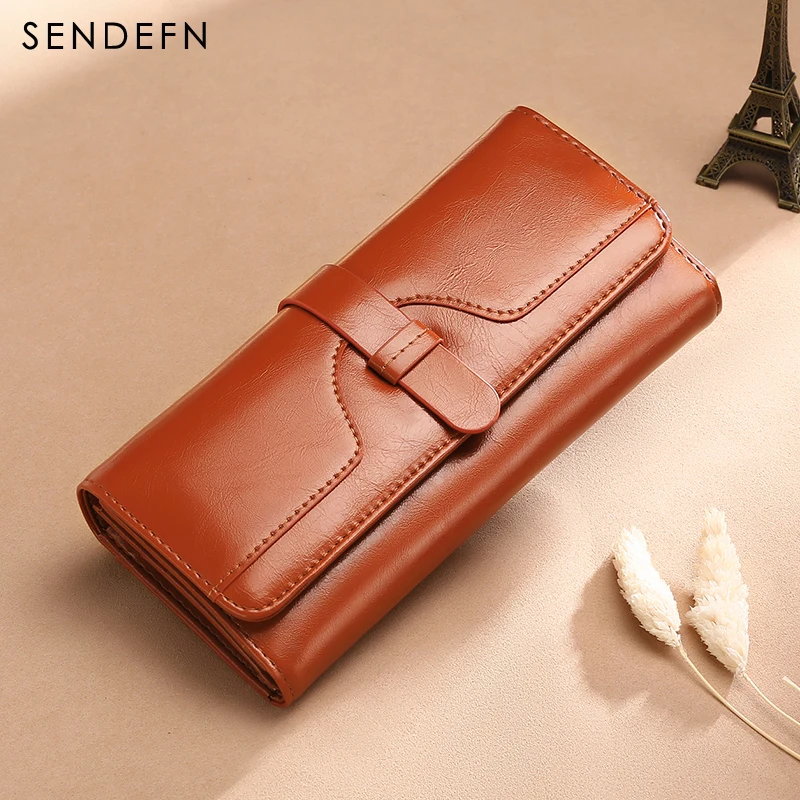 SENDEFN Unique Design Vintage Style Leather Women Wallet Long Lady Purse Card Holder Phone ...