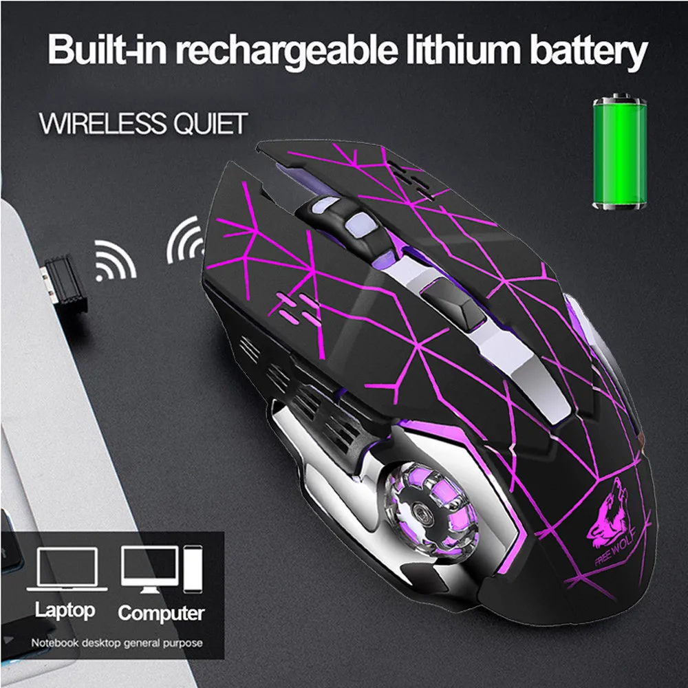 Перезаряжаемая X8 беспроводная игровая мышь, бесшумная, светодиодный, с подсветкой, USB, оптическая, эргономичная компьютерная мышь 2,4 ГГц, эргономичные мыши для ноутбука