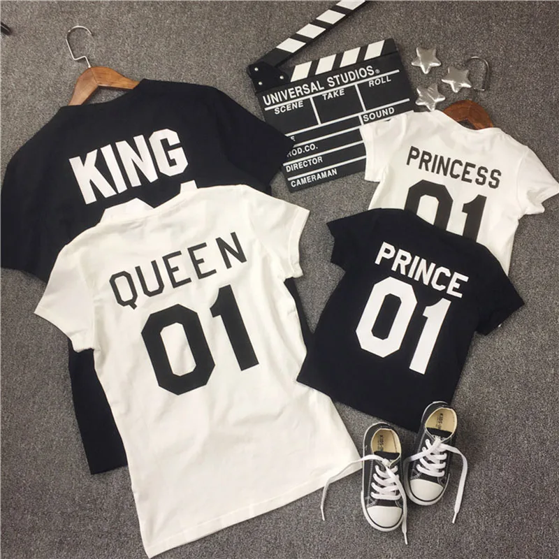 Одинаковые комплекты для семьи, футболка с короткими рукавами для всей семьи, одежда для папы, сына, мамы и дочки, 01 King, королева принц, принцесса