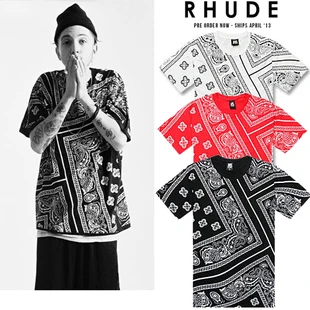 Футболка в стиле хип хоп с принтом пейсли Rhude Bandana черная белая красная|Футболки| |