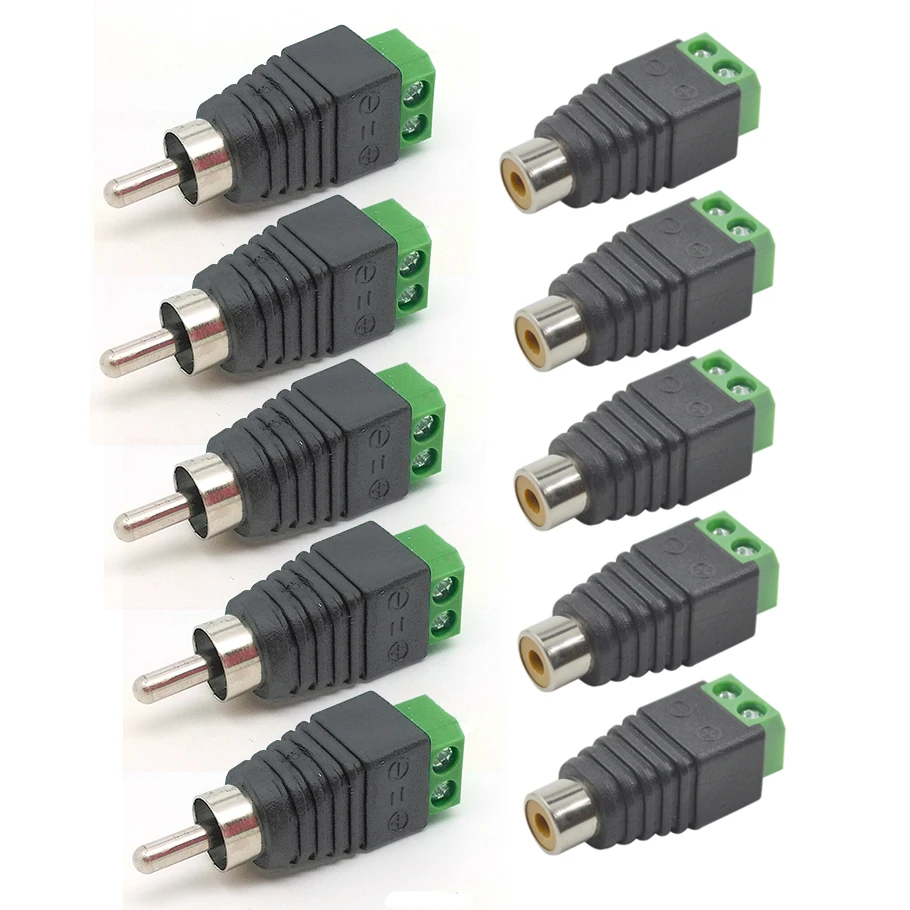 

Onsale 5 Pairs Speaker Wire Cable to Male + Female RCA Connector Professional DC Power To RCA Adapter Plug Jack