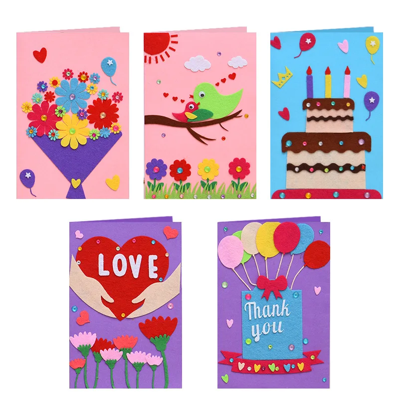 DIY Handmade Greeting Cards Non-woven Material Craft Toys Kids Creative 3D Puzzle Toy