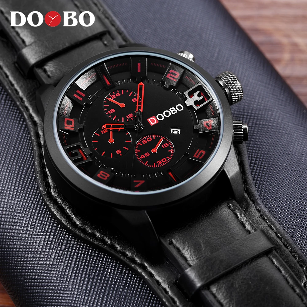 DOOBO Men's Casual sport Quartz Watch Mens Watches Top Brand Luxury Quartz-Watch Leather Military Watch Wrist Male Clock Drop