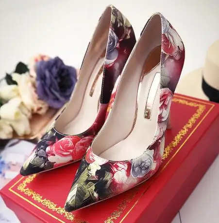 

2018 autumn new mixed-colors pointed toe high heel pumps for women Ladies flower thin heel shoes Spring dress shoes High heels
