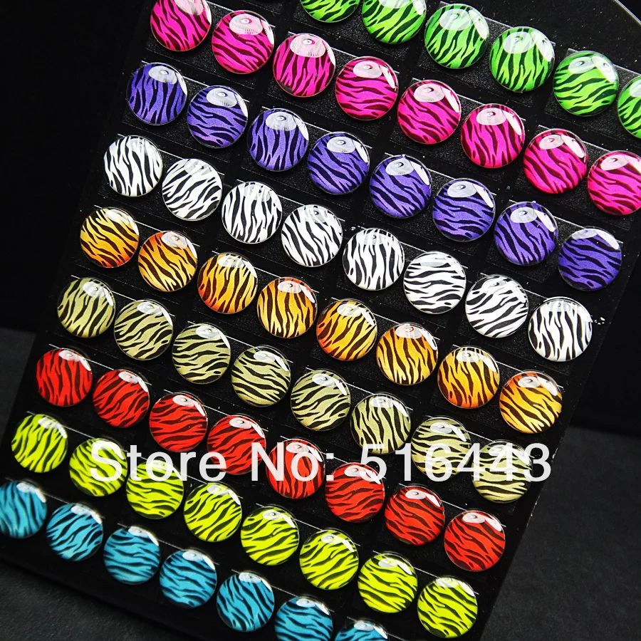 

A-447 72pcs Mix Color Lucite Enamel Zebra Pattern Stainless steel Women Mens Stud Earrings Wholesale Fashion Jewelry