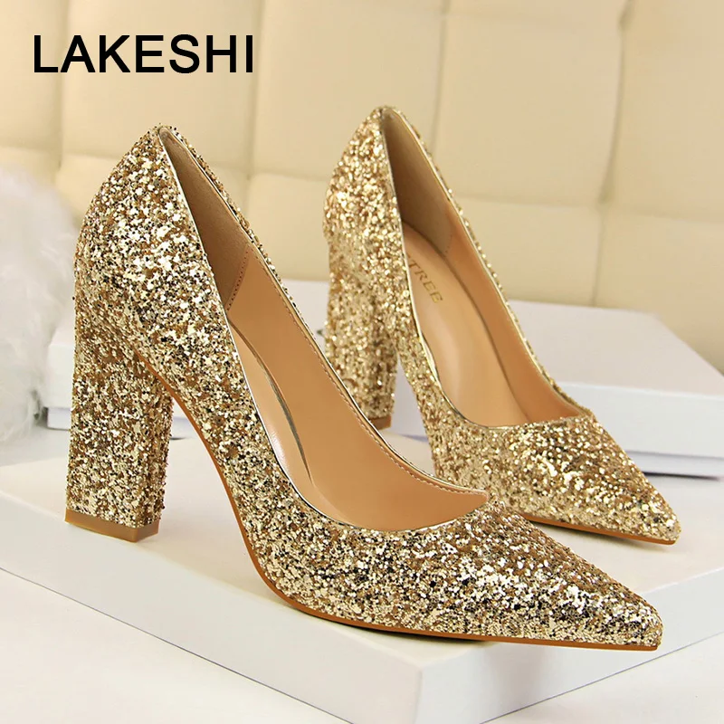 

Bigtree Shoes 2019 Women Pumps Spring Women Shoes High Heels Silver Gold Wedding Shoes Sexy Ladies Shoes Bling Woman Stiletto