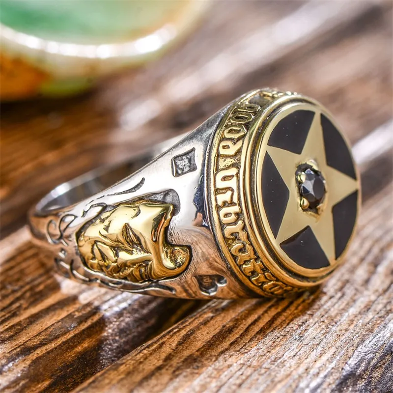 V. YA 925 пробы Серебряное кольцо с изображением перевернутой пентаграммы для мужчин с натуральным камнем Пентакль кольца ювелирные изделия модное мужское кольцо