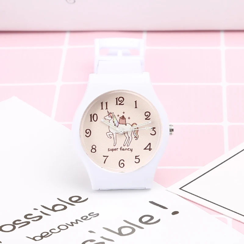 Брендовые новые модные милые детские часы Harajuku с единорогом и арбузом для девочек и мальчиков, водонепроницаемые спортивные часы, женские кварцевые часы