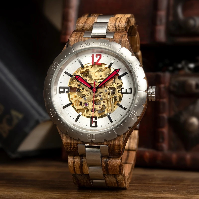 

Relogio Masculino Top Brand BOBO BIRD 2019 Mechanical Watch Man Wooden Stainless Steel Band With Gift Box