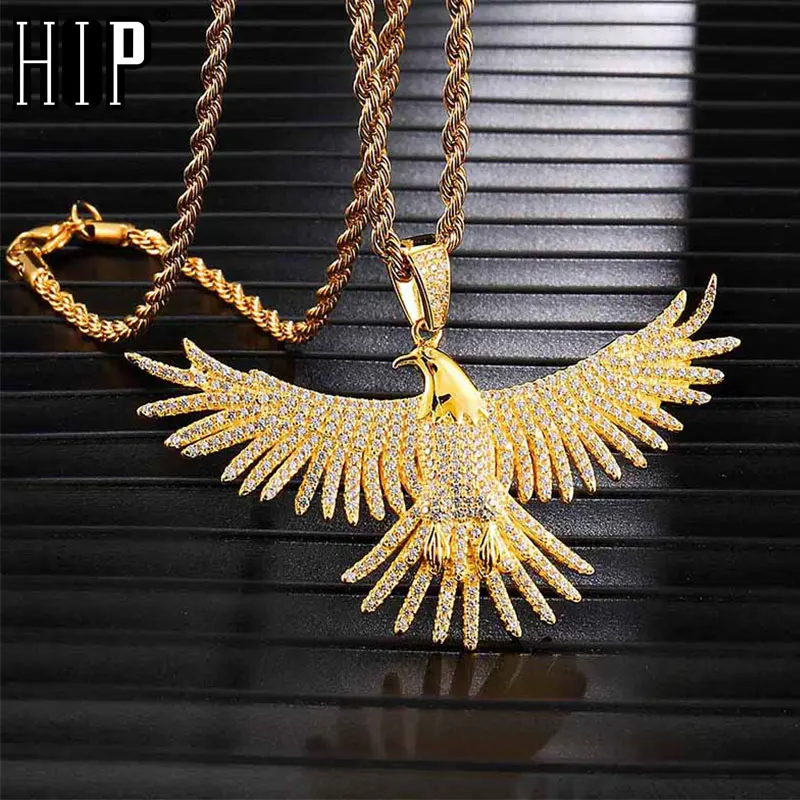 

Hip Hop Full Iced Out Bling eagle Rhinestone Rope Chain Gold Color Pendants & Necklaces For Men Jewelry Dropshipping
