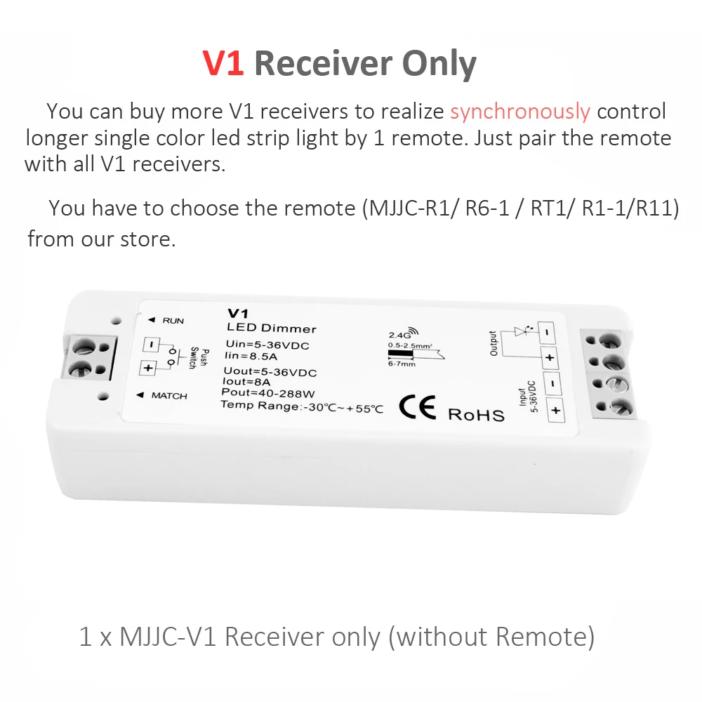 Светодиодный диммер 12 V 24V PWM Беспроводной диммер 5V 36V Светодиодные ленты Диммер 12 вольт RF 2,4G дистанционное управление Управление для одного Цвет освещение - Цвет: MJJC-V1 Only